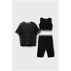 Комплект трикотажный для девочек: брюки (легинсы укороченные), топ, фуфайка (футболка) PLAYTODAY, 1243849