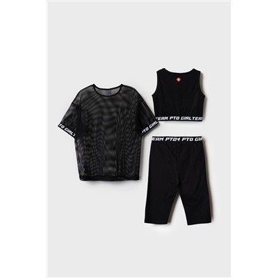 Комплект трикотажный для девочек: брюки (легинсы укороченные), топ, фуфайка (футболка) PLAYTODAY, 1243849