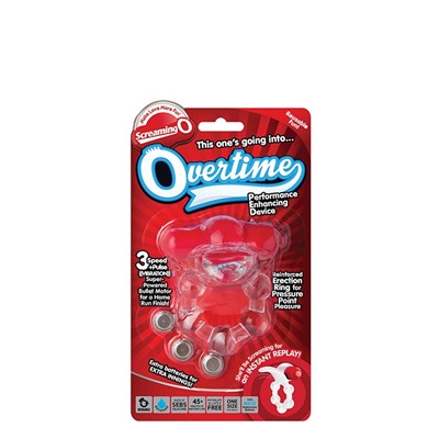 Виброкольцо с язычком и красным виброэлементом Overtime
