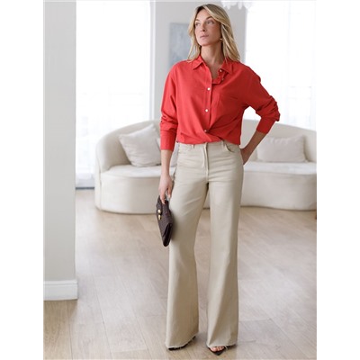 Джинсы клеш с прорезями и с необработанным краем из эластичного денима средней плотности