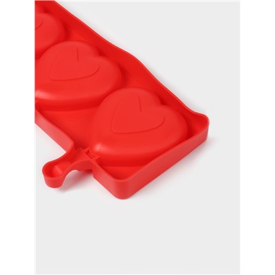 Форма для мороженого «Сердца», силикон, 37×15×2.5 см, 4 ячейки (9.2×8.4 см), МИКС