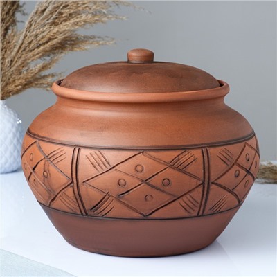 Жаровня Кунгурская керамика «Орнамент», 7 л, с прорезью, молочение, коричневая