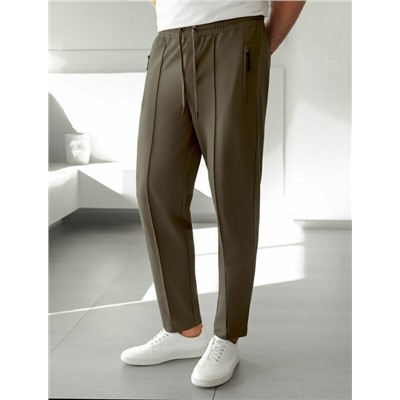 Брюки прямые на резинке из футера двухнитки с эластаном с затяжкой по низу