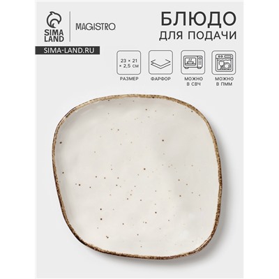 Блюдо для подачи Magistro Alpine Frost. 23×21×2.5, фарфор, белое