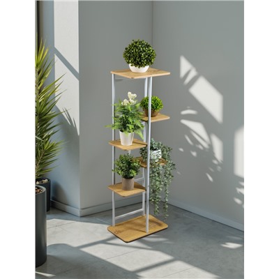 Подставка для цветов Greengo, 6 полок, 36×23×106 см, напольная, каркас металл, полки МДФ, белая