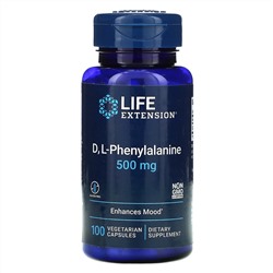 Life Extension, D, L-фенилаланин, 500 мг, 100 вегетарианских капсул