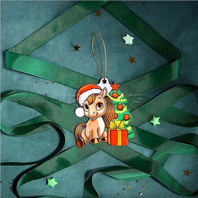 Новогодняя ёлочная подвеска из дерева "Пони и ёлочка" 9 см