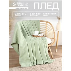 Плед «Этель» Waffle, 220×240 см, оливковый, 340 г/м²
