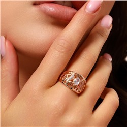 Кольцо широкое 20 р ювелирная бижутерия Дубайское золото покрытие позолота, вставка: фианиты, цвет: прозрачный, Уценка, арт.08.3436 (314.607-20 )