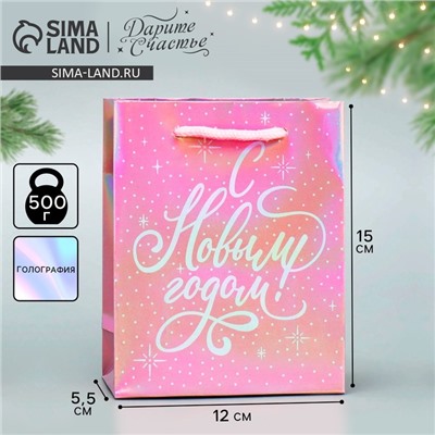 Пакет новогодний подарочный голографический «С Новым годом», S 12×15×5.5 см