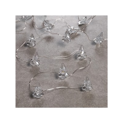 Гирлянда «Нить» 2 м роса с насадками «Снежная ёлочка», IP20, серебристая нить, 20 LED, 2 режима, батарейки ААх2 (нет в комплекте), свечение тёплое белое