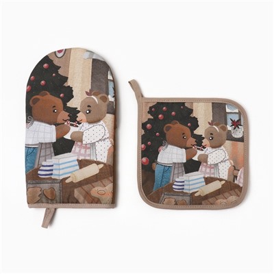 Набор подарочный «Этель» Bears, варежка 15×28 см, прихватка 19×19 см, хлопок 100%