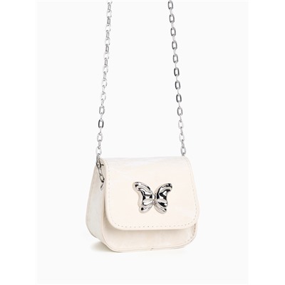 Сумка мини-клатч на магните, на длинной цепочке, белая