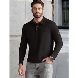 Лонгслив с воротником поло на пуговицах из премиального хлопка с эластаном