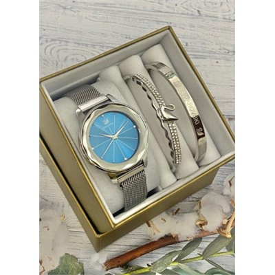 Подарочный набор для женщин часы, 2 браслета + коробка #22853275