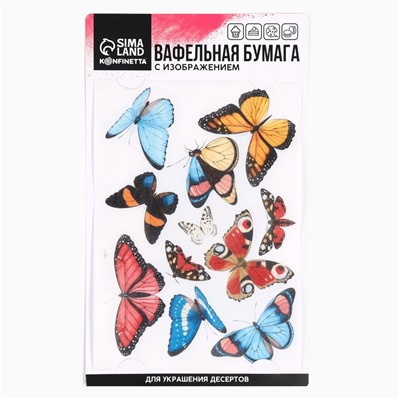 Вафельные картинки съедобные «Бабочки» для капкейков, торта KONFINETTA, 1 лист А5