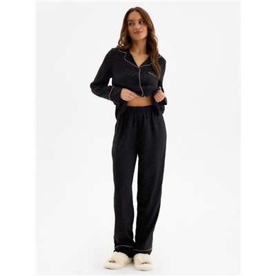 Пижама женская (рубашка, брюки) KAFTAN Leo black collection, размер 40-42, чёрная