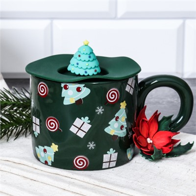 Кружка новогодняя с крышкой /350 мл/ 8080 /уп 72/