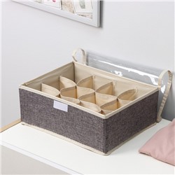 Органайзер для хранения белья Доляна «Тео», 12 ячеек, с прозрачной крышкой, 32×23×12 см, серый
