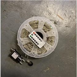 Гирлянда нить МИШУРА, хвойная лапа, (провод БЕЛЫЙ) с ПУЛЬТОМ, свечение теплое - желтое