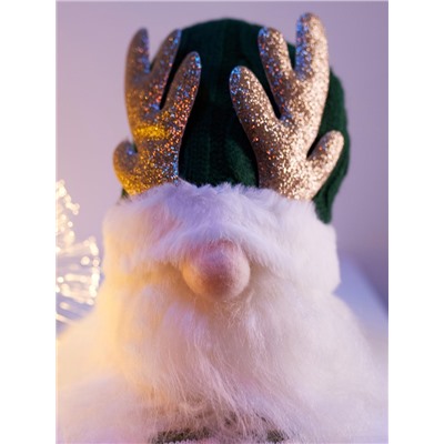 Фигура текстиль «Гном зеленая шапочка» 33 см, 1 LED, от батареек AG10×3, свечение тёплое белое