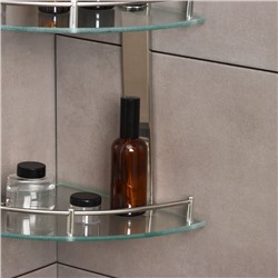 Полка для ванной комнаты 2х-ярусная угловая Штольц Stölz, 24×24×28 см, нержавеющая сталь, стекло