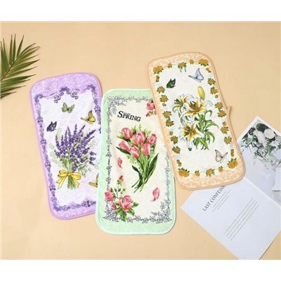 Полотенце из микрофибры "Весенние цветы" с атласной каймой 25*50 см.