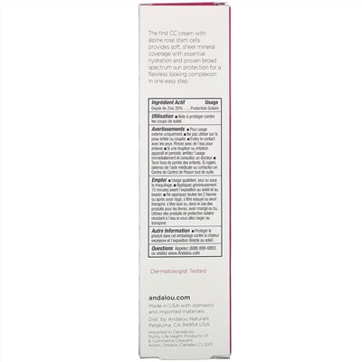 Andalou Naturals, 1000 роз, CC Color + Correct, для чувствительной кожи, SPF 30, чистый бежевый, 58 мл (2 жидк. унции)