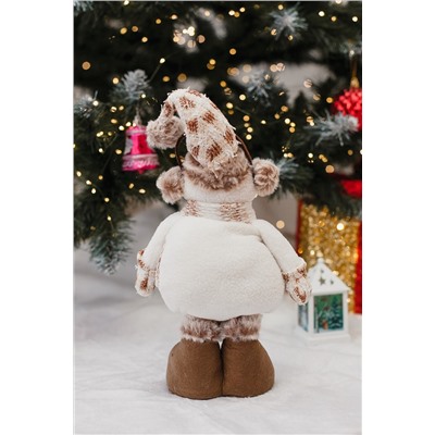 Игрушка новогодняя с выдвижными ногами Снеговик в наушниках колпак