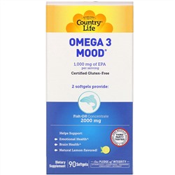 Country Life, Omega 3 Mood, натуральный ароматизатор со вкусом лимона, 90 мягких желатиновых капсул
