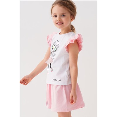 Комплект трикотажный для девочек: джемпер (футболка), шорты PLAYTODAY, 1240018