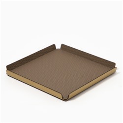 Поднос декоративный квадратный, металл и экокожа, 12×12 см, коричневый