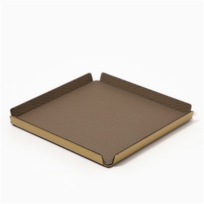 Поднос декоративный квадратный, металл и экокожа, 12×12 см, коричневый