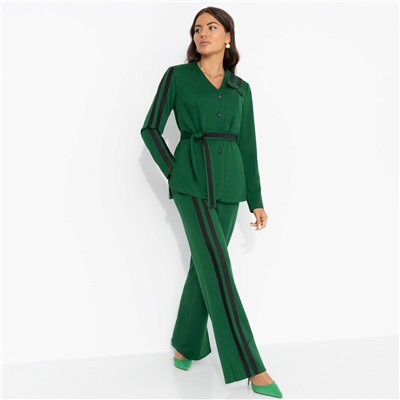 Брючный костюм из трикотажа, Личное превосходство (изумруд, 2 в 1, с поясом)