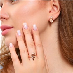 Комплект ювелирная бижутерия коллекция  "Дубай" серьги и кольцо 17 р, покрытие: позолота, вставка: фианиты, цвет: прозрачный, арт.213.816-17