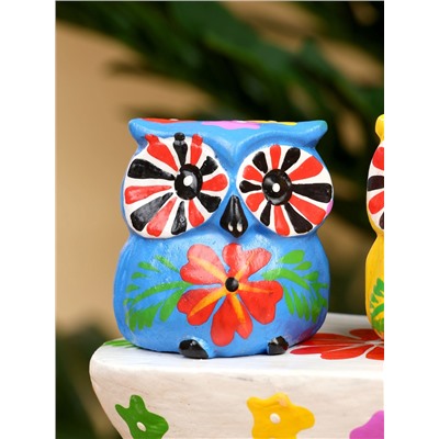 Сувенир «Пара совят», 14×7×9 см, дерево, жёлтый, синий