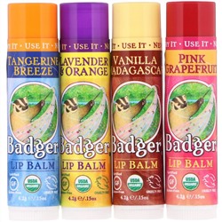 Badger Company, Органические классические карандаши-бальзам для губ, зеленая коробка, 4 карандаша-бальзама, 4,2 г (0,15 унции) каждый