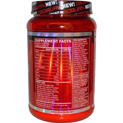 BSN, Isoburn, Комплекс изолята сывороточного белка для усиления метаболизма со вкусом ванильного мороженного, 1,32 фунта (600 г)