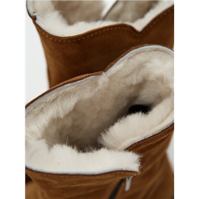 Полусапоги женские рыжие замшевые с замком на войлочной подошве