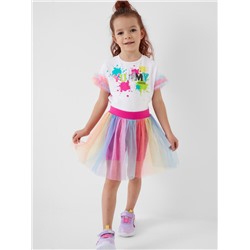 Комплект трикотажный для девочек: джемпер (футболка), юбка-шорты