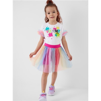 Комплект трикотажный для девочек: джемпер (футболка), юбка-шорты