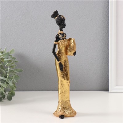 Фигурка полистоун «Африканка Зэмба в золотом платье, с вазой», 5×6×27 см