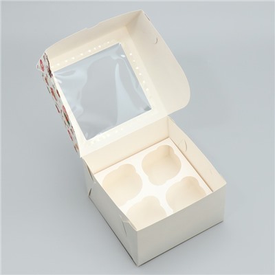 Коробка складная на 4 капкейка с окном «С Новым годом!», 16×16×10 см