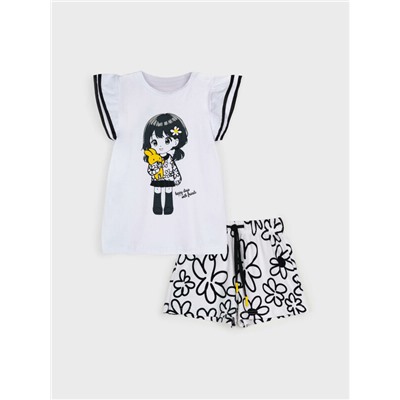 Комплект детский трикотажный для девочек: фуфайка (футболка), шорты