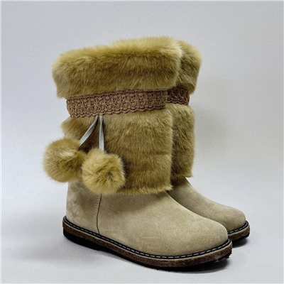 Унты женские бежевые “Норка” бежевые на войлочной подошве