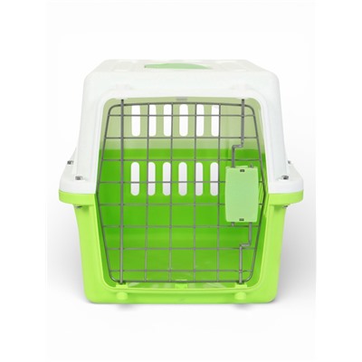 Переноска для животных, 49×31×31 см, с металлической дверью, пластик, белая, зелёная
