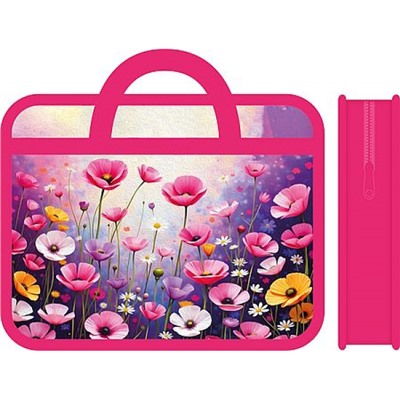 Папка пластиковая А4 на молнии с ручками 33х26х7,5 см ПМ-А4-25 " ЦВЕТЫ 2026" Пчелка