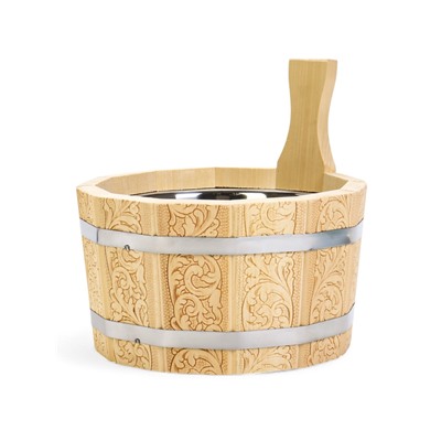 Шайка - ушат для бани и сауны «Русский узор», 3 л, липа, нержавеющая вставка, «Добропаровъ»