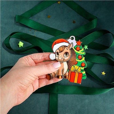 Новогодняя ёлочная подвеска из дерева "Пони и ёлочка" 9 см