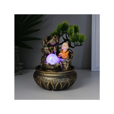Фонтан настольный с подсветкой «Маленький Хотей у дерева», от сети, 16×18×24 см, МИКС